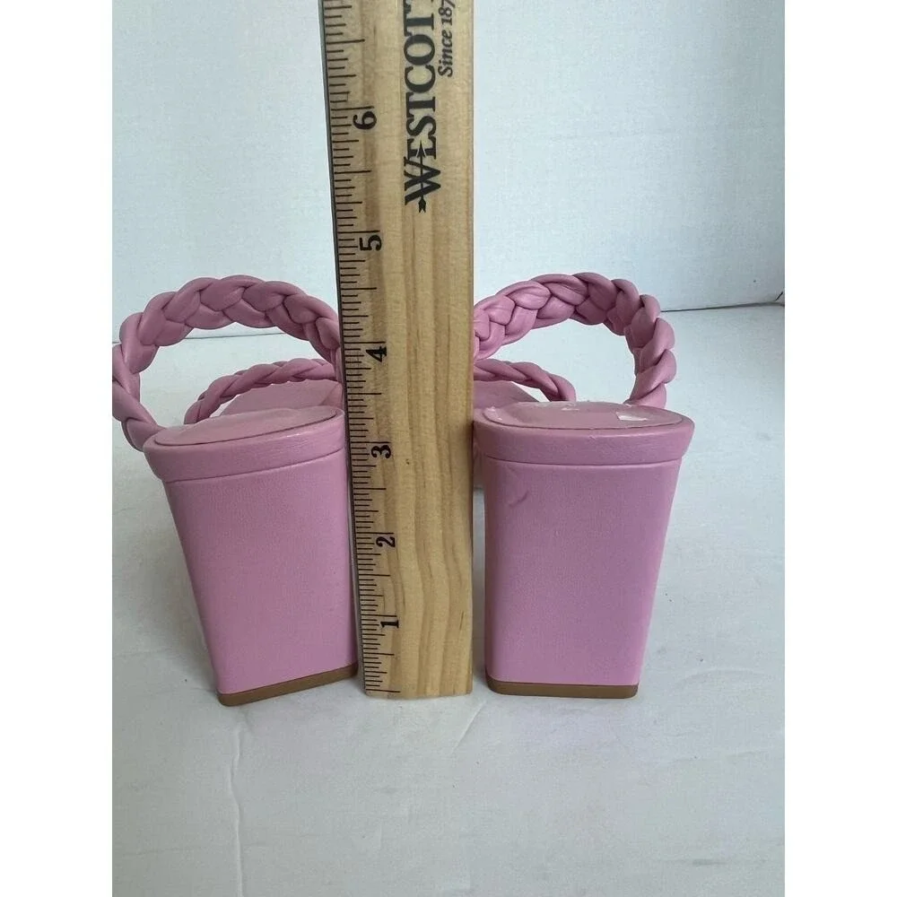 NWOT SODA Braided Strap Square Toe Sandal PinkVegan Leather‎ Dressy High Heels 7